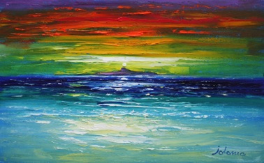 Sunset on the Dutchman's Cap from Iona 10x16